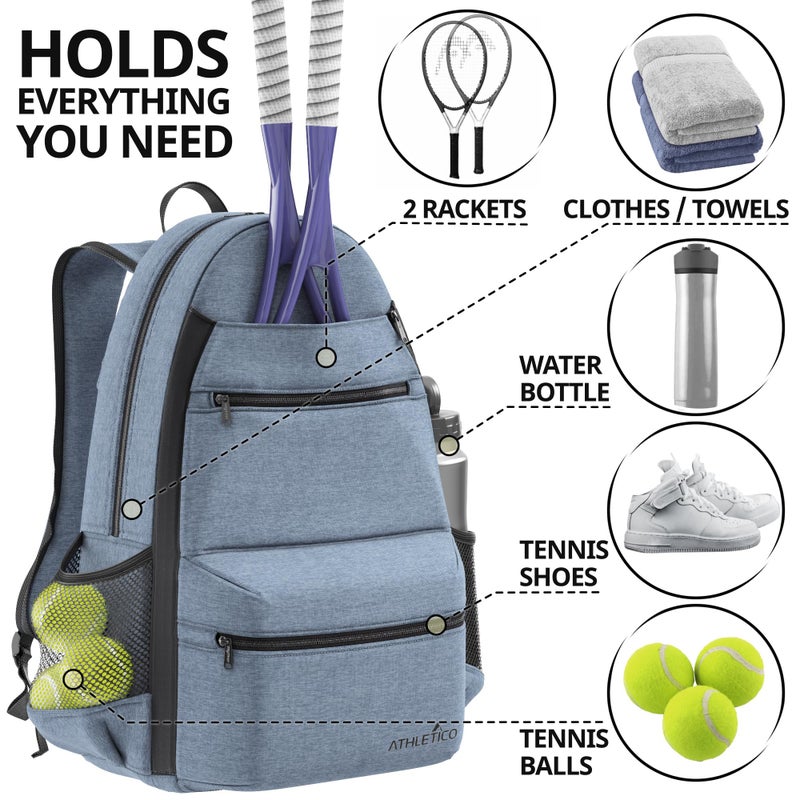Athletico City Tennis Bag - Tennis Backpack for Men & Women Holds 2 Rackets & Shoes - Bags With Racquet Holder For Tennis, Pickleball, Squash & Badminton - Women's (Gray) - Image 4